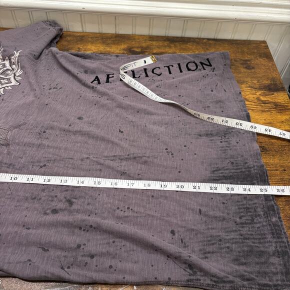 Affliction Y2K Size S Henley Shirt Tee Gothic Rock Cross Distressed Velvet Gray - Picture 8 of 12